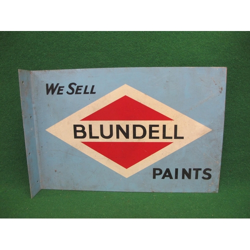 74 - Double sided aluminium advertising sign for We Sell Blundell Paints, black, white and red on a light... 