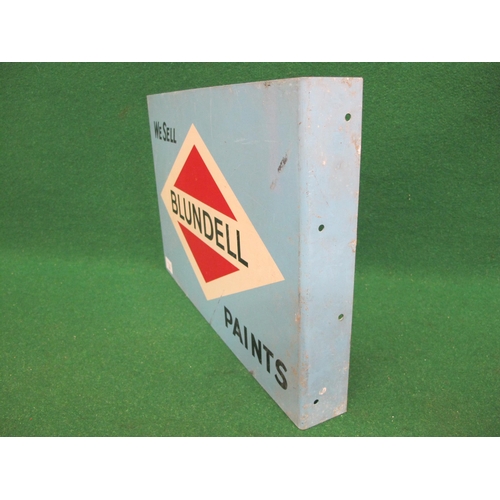 74 - Double sided aluminium advertising sign for We Sell Blundell Paints, black, white and red on a light... 