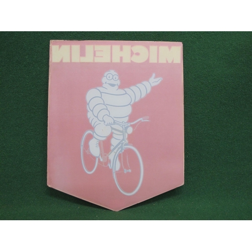 75 - Rare and unusual glass sign for Michelin featuring a happy Bibendum on a bicycle - 12-13.25