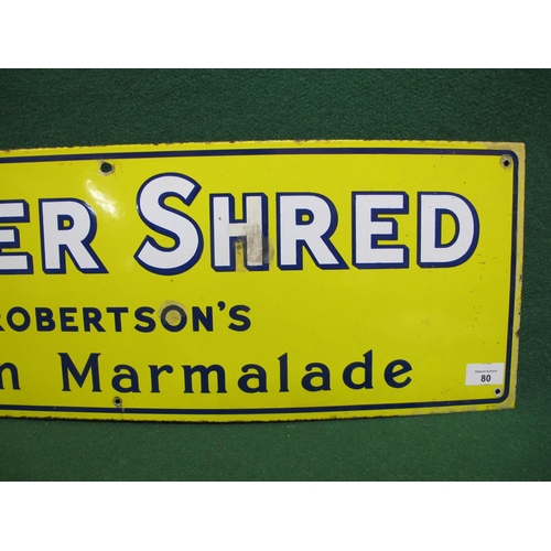 80 - Enamel advertising sign for Silver Shred Robertson's Lemon Marmalade, blue and white letters on a ye... 