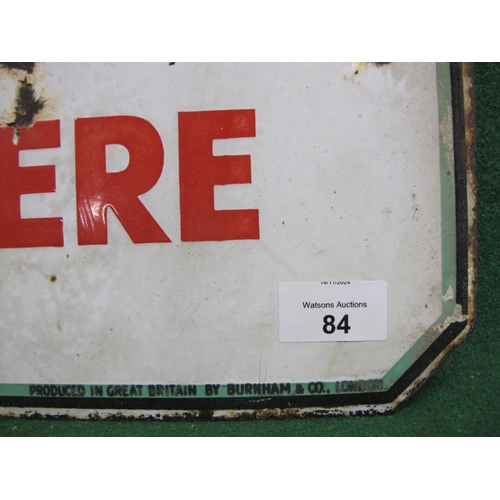 84 - Rough double sided enamel advertising sign for Guinness Sold Here, red letters on a white ground wit... 