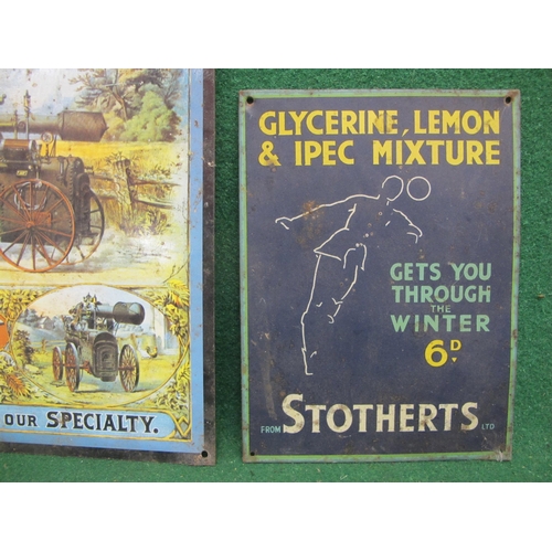 96 - Two tin signs: Stotherts Glycerine, Lemon & Ipec Mixture Gets You Through The Winter 6D featuring a ... 