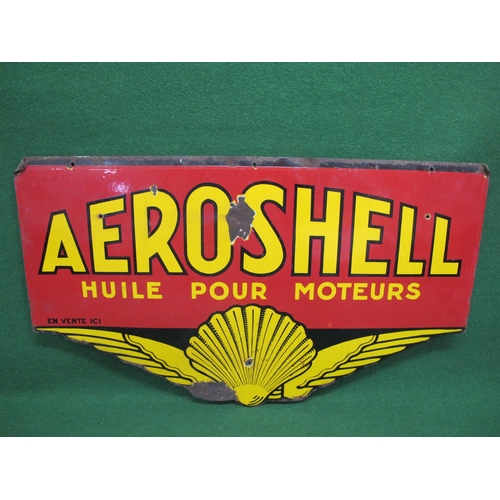 97 - French double sided enamel sign for Aeroshell Huile Pour Moteurs En Vente Ici, yellow letters on a r... 