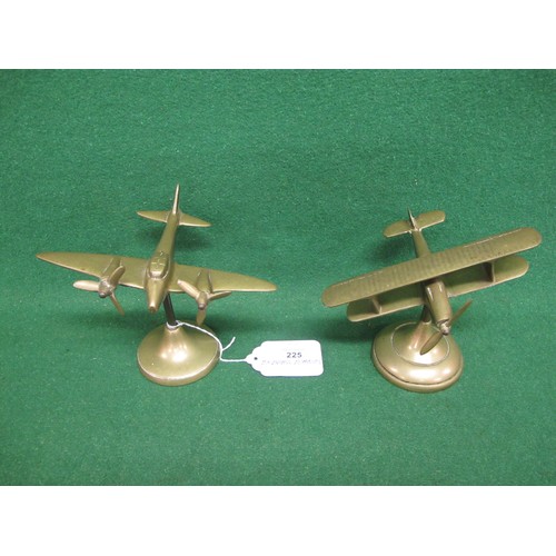 225 - Two heavy brass desk ornaments believed to be representations of a De Haveland Mosquito and Hawker H... 