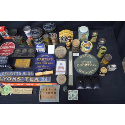 179 - Collection of tins and advertising items for Heinz 57, Walkers Foot Powder, Propert's Leather Soap, ... 