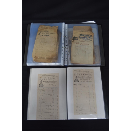 182 - Two folders containing a quantity of 19th and 20th century trade bills relating to Crowborough and n... 