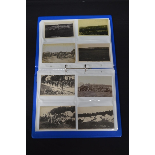 183 - Folder containing over 100 black & white postcards relating mainly to Crowborough Camp