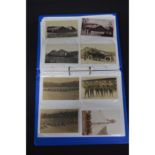 183 - Folder containing over 100 black & white postcards relating mainly to Crowborough Camp