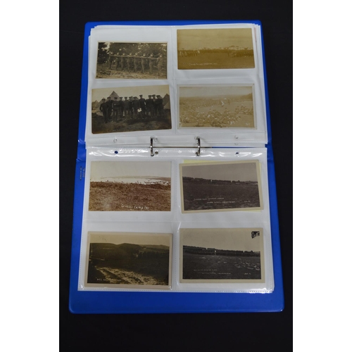 183 - Folder containing over 100 black & white postcards relating mainly to Crowborough Camp
