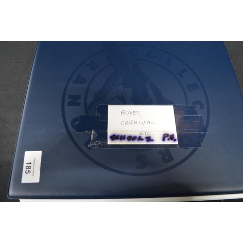 185 - Folder containing approx 250 black & white and colour postcards of vehicles including buses and carn... 