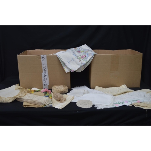 190 - Two boxes containing a quantity of mixed linen and lace
