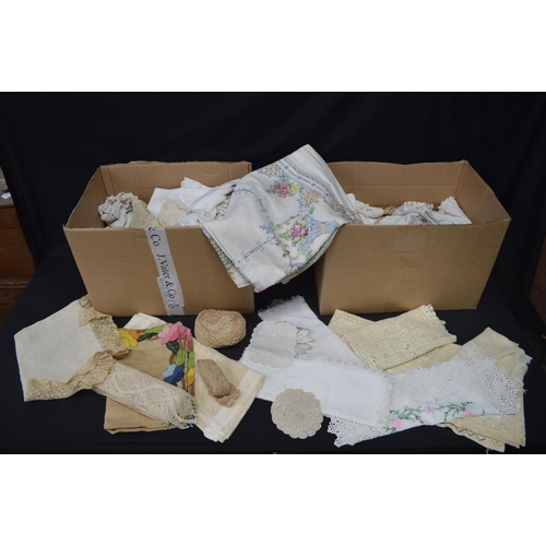 190 - Two boxes containing a quantity of mixed linen and lace