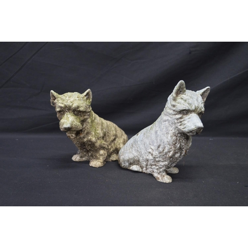 196 - Two spelter figures of seated dogs - 19.5cm x 16.5cm tall together with two Made in Scotland figures... 