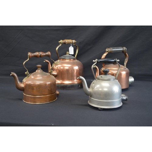 201 - Group of three copper kettles together with one other kettle