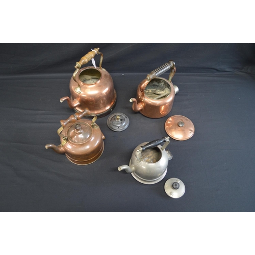 201 - Group of three copper kettles together with one other kettle