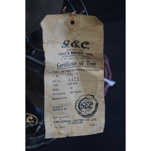 202 - Vintage GEC Electric table fan with original instructions - 32cm tall (Sold as seen)