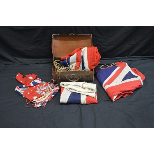 205 - Group of three flags to comprise: Union Flag/Jack with white border - 227cm x 117cm, Union Flag/Jack... 