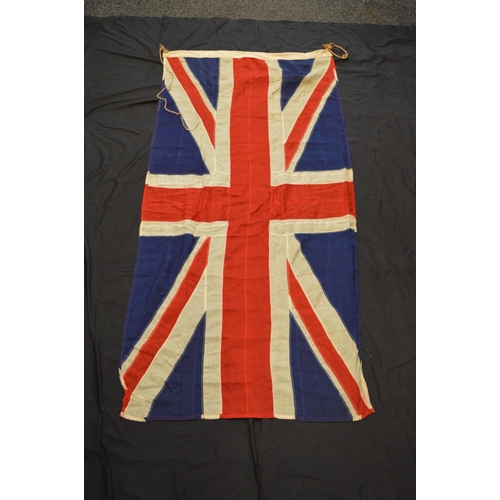 205 - Group of three flags to comprise: Union Flag/Jack with white border - 227cm x 117cm, Union Flag/Jack... 