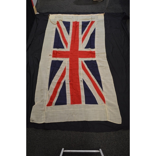205 - Group of three flags to comprise: Union Flag/Jack with white border - 227cm x 117cm, Union Flag/Jack... 