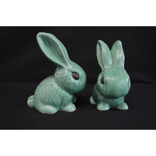 206 - Two green Sylvac rabbits together with Sylvac bookend, Sylvac dog, pair of Staffordshire dogs and fi... 