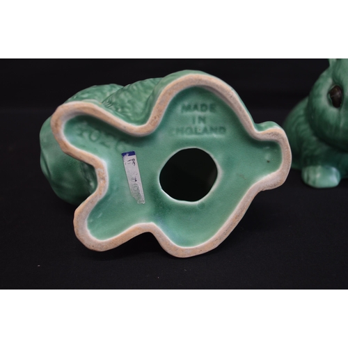 206 - Two green Sylvac rabbits together with Sylvac bookend, Sylvac dog, pair of Staffordshire dogs and fi... 