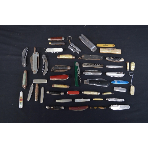 217 - Collection of forty various folding pocket, fruit and other knives together with two pocket multi-to... 