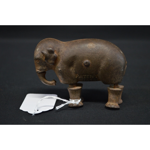 225 - Ives Toy Company cast iron walking elephant toy, marked Patent 1873 - 8.5cm long