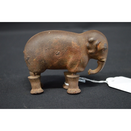 225 - Ives Toy Company cast iron walking elephant toy, marked Patent 1873 - 8.5cm long