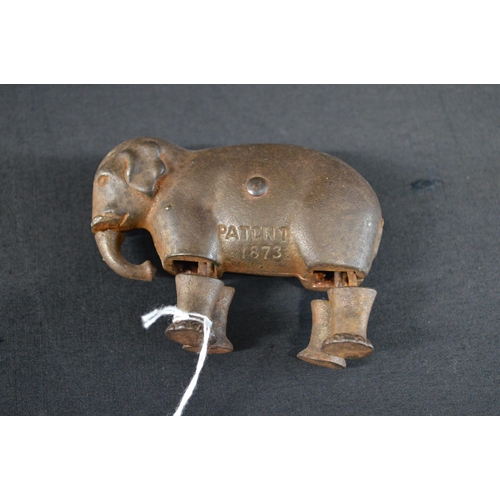 225 - Ives Toy Company cast iron walking elephant toy, marked Patent 1873 - 8.5cm long
