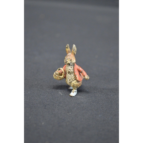 227 - Group of four cold painted bronze figures to comprise: Peter Rabbit - 4cm tall, lizard, kitten and g... 