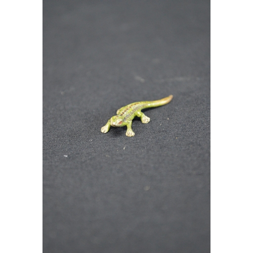 227 - Group of four cold painted bronze figures to comprise: Peter Rabbit - 4cm tall, lizard, kitten and g... 