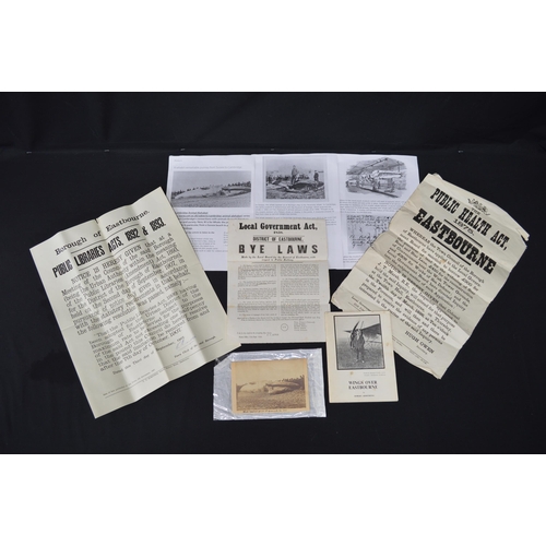 105 - Quantity of ephemera to include: 19th century Public Act posters for Eastbourne and picture of a wha... 