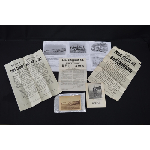 105 - Quantity of ephemera to include: 19th century Public Act posters for Eastbourne and picture of a wha... 