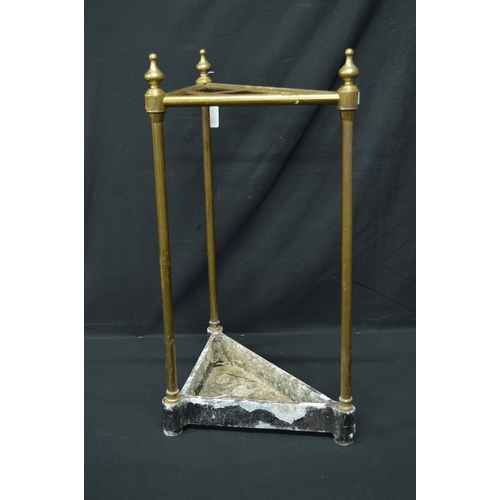 127 - Brass corner stick stand with cast aluminium base - 60cm tall