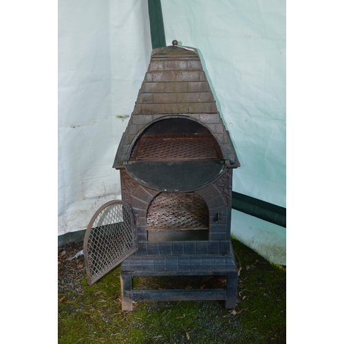 131 - Iron wood burner/stove with small pizza oven to top - 53cm x 45cm x 123cm tall