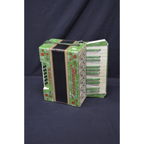 149 - Francesco Modello green piano accordion in hard case - 35cm wide