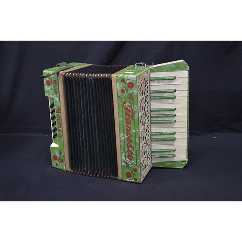 149 - Francesco Modello green piano accordion in hard case - 35cm wide