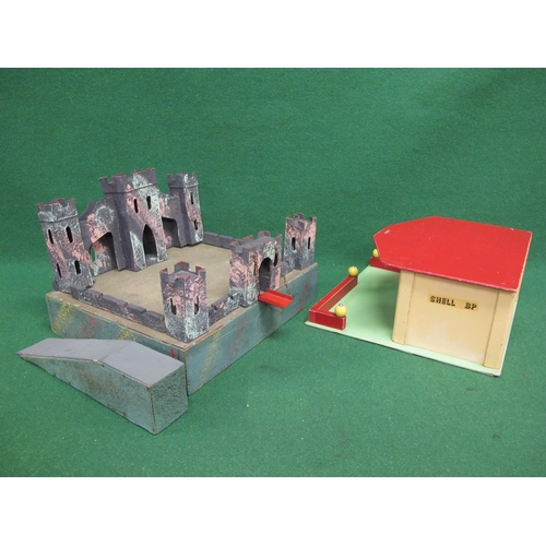 157 - Possibly Triang wood, card and metal model fort which assembles on its own - 37cm x 30.5cm x 7.75cm ... 