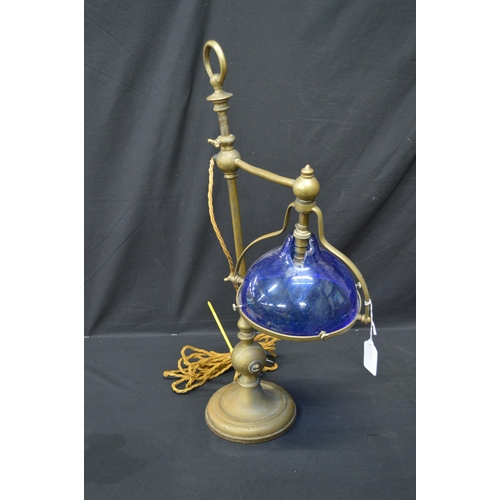 163 - Two brass adjustable table lamps with glass lamp shades