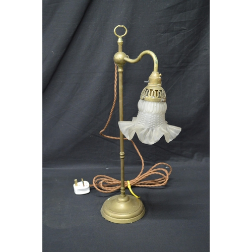 163 - Two brass adjustable table lamps with glass lamp shades