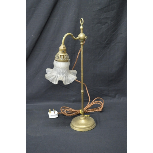 163 - Two brass adjustable table lamps with glass lamp shades