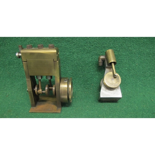 174 - Two bespoke brass steam engines, single and twin cylinder - 9cm and  10cm