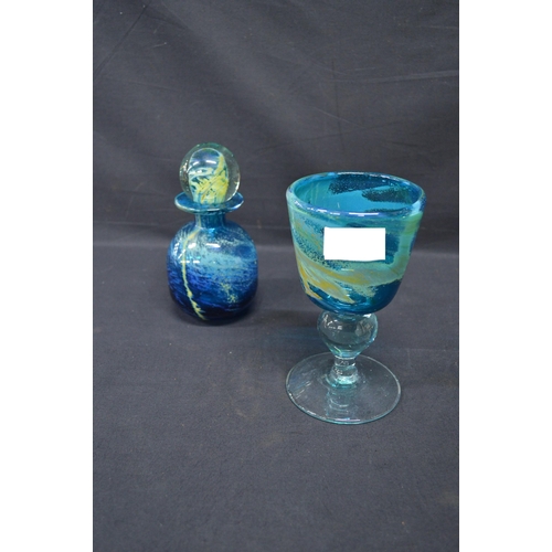 180 - Mdina glass scent bottle together with a Mdina glass goblet and a set of six Carltonware walking egg... 