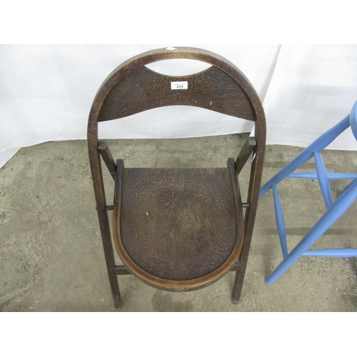 272 - Bentwood folding chair standing on square legs with stretchers - 45cm x 50cm x 83cm tall together wi... 