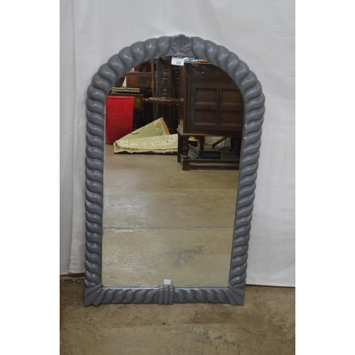 285 - Carved pine arched frame mirror - 51cm x 144cm tall together with a carved grey painted arched frame... 