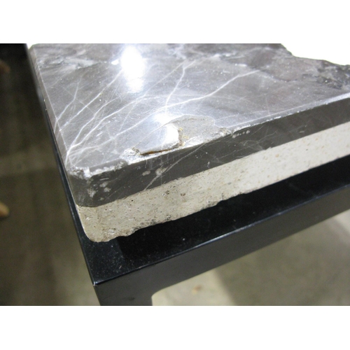 293 - Heavy granite and marble Terrazzo style coffee table, standing on square metal supports - 120cm x 50... 