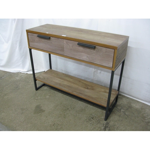 294 - Possibly Habitat Nomad oak effect side table having two short drawers with a lower tier united by sq... 