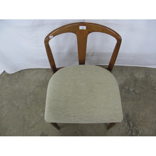 296 - Possibly Johannes Andersen, Danish Juliane dining chair having a curved shaped back and padded seat,... 