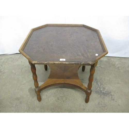 300 - Nordiska Kompaniet oak octagonal copper top coffee table having a raised edge with a lower tier unit... 