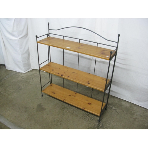 301 - Tubular metal and pine open book shelves having raised back over three shelves - 88cm x 23cm x 96cm ... 